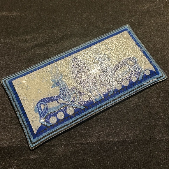 Art Glass Dish Deer Blue Jewish Nahariya Hand Made Israel Andreas Meyer Judaica - Picture 4 of 4